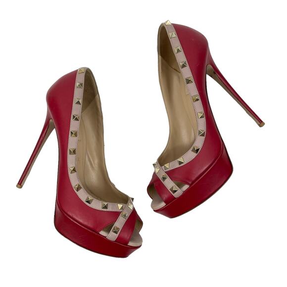 Valentino Garavani Rockstud Two Tone Platform Pumps Peep Toe Size 41 - Picture 6 of 11